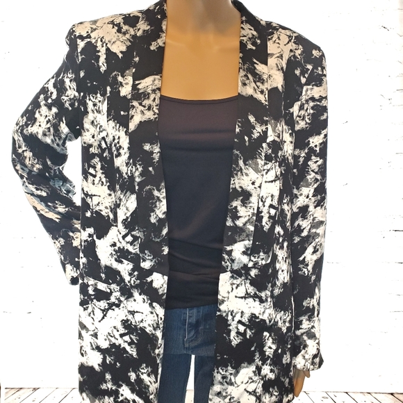 Rachel Roy Black Marblized Print Open Front Blazer - Picture 5 of 8